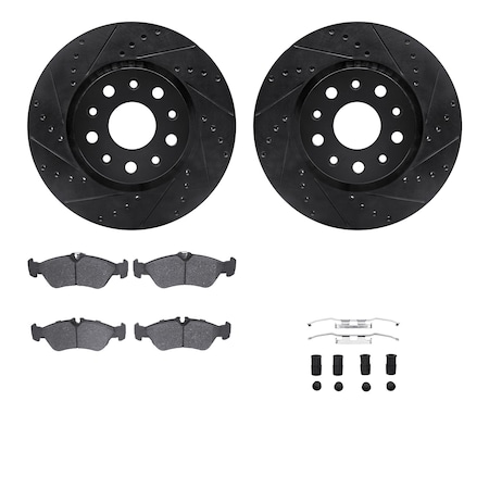 8512-40035, Rotors-Drilled And Slotted-Black W/ 5000 Advanced Brake Pads Incl. Hardware, Zinc Coated